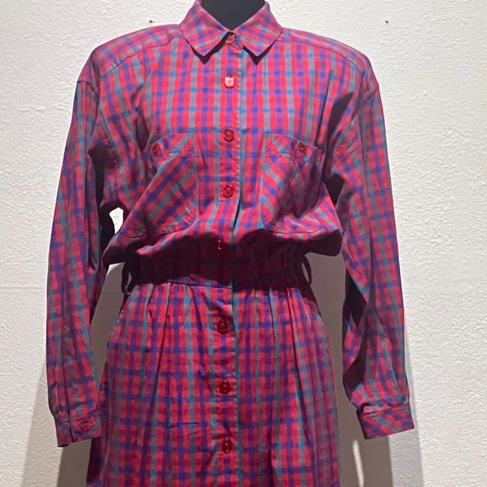Liz Claiborne vintage Pink and Blue Plaid midi/Maxi dress - Picture 6 of 15